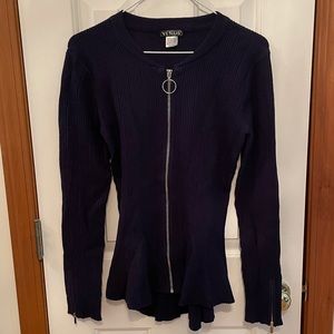 Navy Long-Sleeved Peplum Sweater